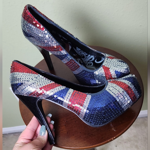 Just Fabulous UK Flag Sequined Heels Size 9 - Picture 7 of 9
